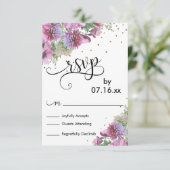 ウォーターカラーの野の花とゴールドの紙吹雪、装飾的なRSVP 出欠カード (スタンド正面)