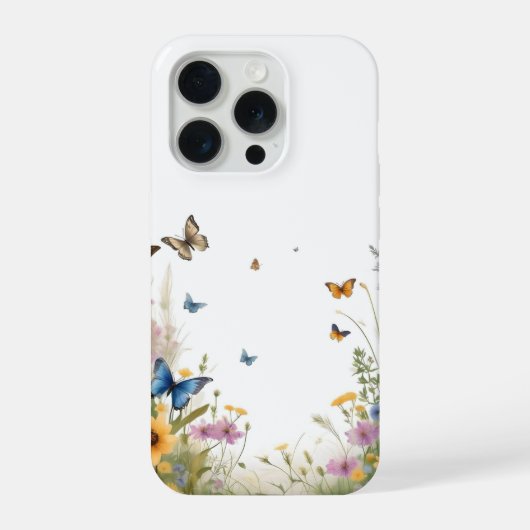 ウォーターカラーの野の花と草と蝶々、 iPhoneケース (裏面)