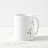 ウォーターカラーの野の花と青い水彩のストライプ コーヒーマグカップ (正面右)