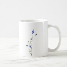 ウォーターカラーの野の花と青い水彩のストライプ