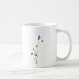 ウォーターカラーの野の花と青い水彩のストライプ コーヒーマグカップ