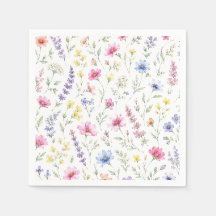 ウォーターカラーの野の花のカクテル用ナプキン