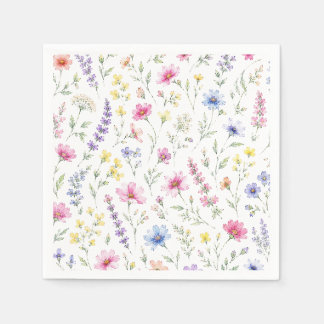 ウォーターカラーの野の花のカクテル用ナプキン スタンダードカクテルナプキン