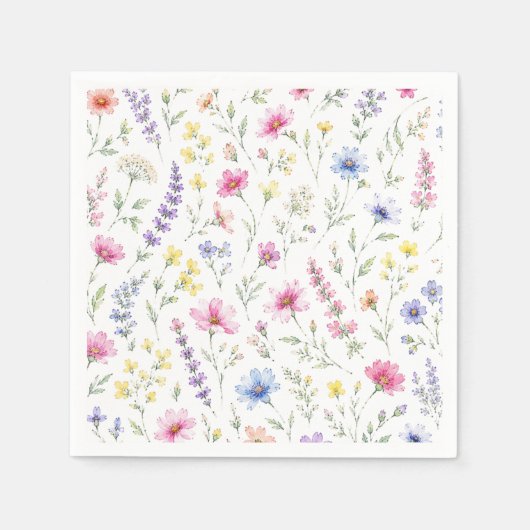 ウォーターカラーの野の花のカクテル用ナプキン スタンダードカクテルナプキン (正面)