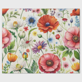 ウォーターカラーの野の花のシームレスデコパージュペーパー ラッピングペーパー