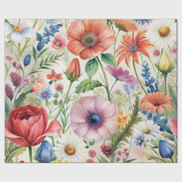 ウォーターカラーの野の花のシームレスデコパージュペーパー ラッピングペーパー