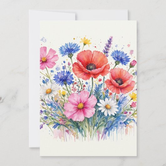 ウォーターカラーの野の花のブーケフラワアート 招待状 (正面)