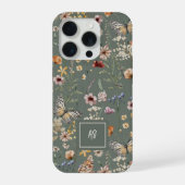 ウォーターカラーの野の花のモノグラム入りフラワー iPhoneケース (裏面)