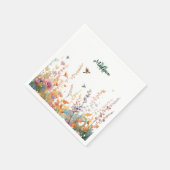 ウォーターカラーの野の花のモノグラム 名前入り スタンダードカクテルナプキン (角)
