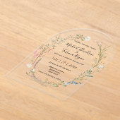 ウォーターカラーの野の花のリースの結婚式のウェディングアーチ アクリル招待状 (レイダウン)