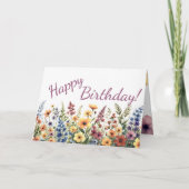 ウォーターカラーの野の花の夏の誕生日パーソナライズ カード (正面)