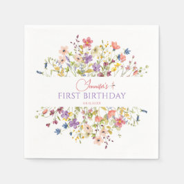 ウォーターカラーの野の花の女の子 1歳の誕生日のナプキン スタンダードカクテルナプキン