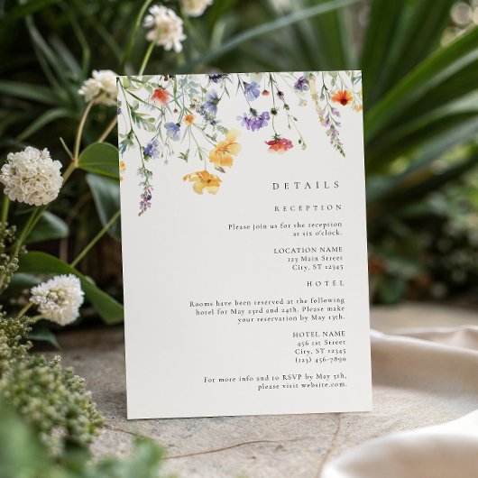 ウォーターカラーの野の花の結婚式の詳細 エンクロージャーカード