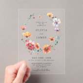 ウォーターカラーの野の花の結婚式 アクリル招待状 (インサイチュ (ポータブル))