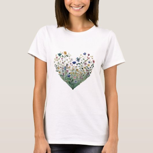 ウォーターカラーの野の花の草原の植物図鑑 Tシャツ (正面)