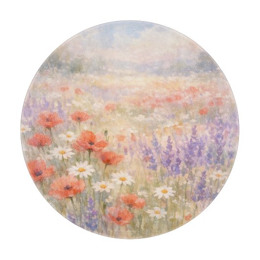 ウォーターカラーの野の花の草原シーン カッティングボード (正面)