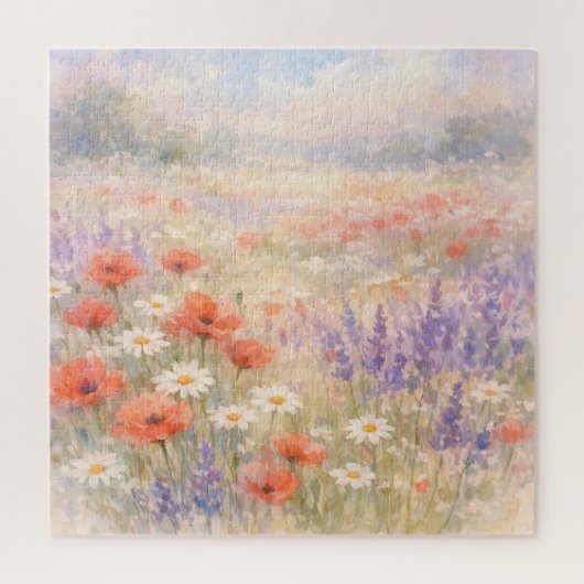 ウォーターカラーの野の花の草原シーン ジグソーパズル (縦)
