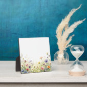 ウォーターカラーの野の花の草原 パステル調の花のボーダー フォトプラーク (インサイチュ)