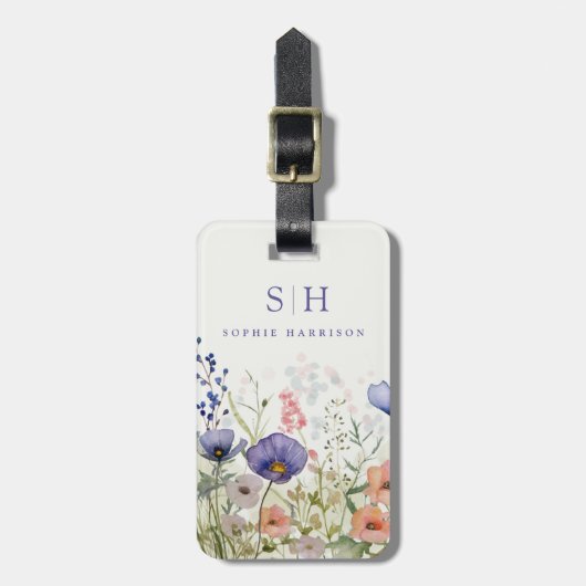 ウォーターカラーの野の花の荷札 ラゲッジタグ (正面縦)