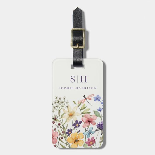 ウォーターカラーの野の花の荷物タグ ラゲッジタグ (正面縦)