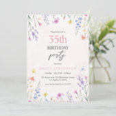 ウォーターカラーの野の花パステルフラワー35歳の誕生日 招待状 (スタンド正面)