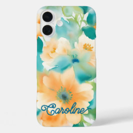 ウォーターカラーの野の花 オレンジ ティール iPhone 16 PLUSケース