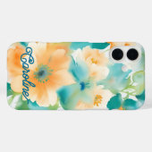 ウォーターカラーの野の花 オレンジ ティール Case-Mate iPhoneケース (裏面 (横))