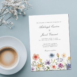ウォーターカラーの野の花 春の庭の結婚式 招待状
