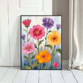 ウォーターカラーの野の花 | 花畑の絵 ポスター