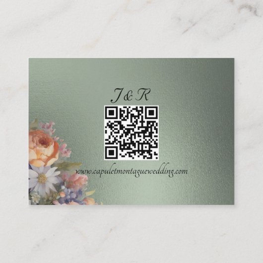 ウォーターカラーの野の花、QRコード - セージ エンクロージャーカード (裏面)