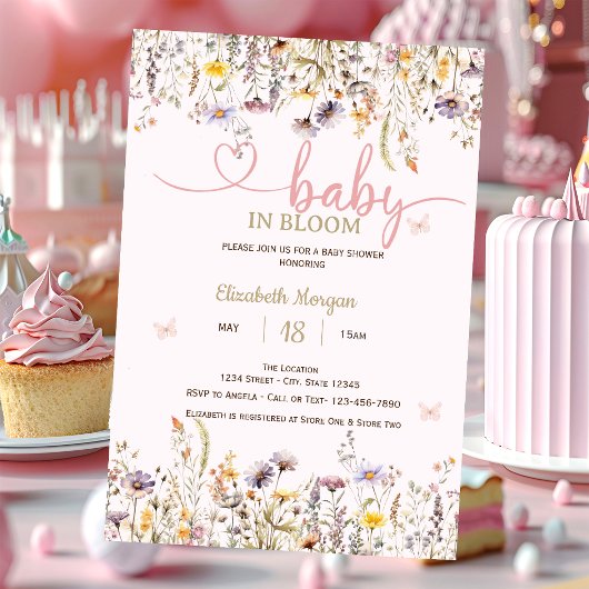 ウォーターカラーの野の花Baby In Bloom ベビーシャワー 招待状