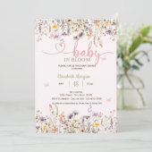 ウォーターカラーの野の花Baby In Bloom ベビーシャワー 招待状 (スタンド正面)