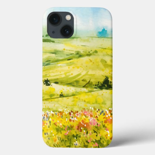 ウォーターカラーの野原の野の花 iPhone / iPad カバー (裏面)