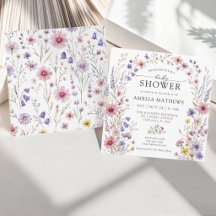 ウォーターカラーの野生の花が咲くベイビーシャワー