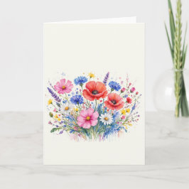 ウォーターカラーの野生の花の草原ブーケ フローラルアート カード