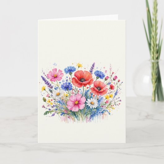 ウォーターカラーの野生の花の草原ブーケ フローラルアート カード (正面)