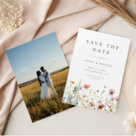ウォーターカラーの野生の花園の写真の結婚式 セーブザデート