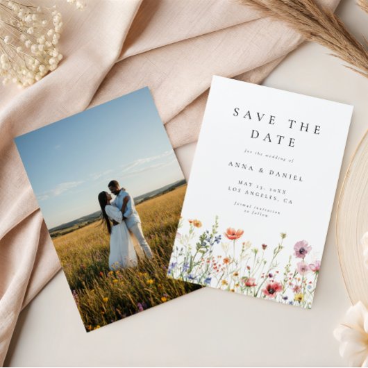 ウォーターカラーの野生の花園の写真の結婚式 セーブザデート