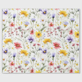 ウォーターカラーの野生の花 春の庭の花 ラッピングペーパー (フラット)