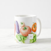 ウォーターカラーの野菜＋イニシャル入り コーヒーマグカップ (正面右)