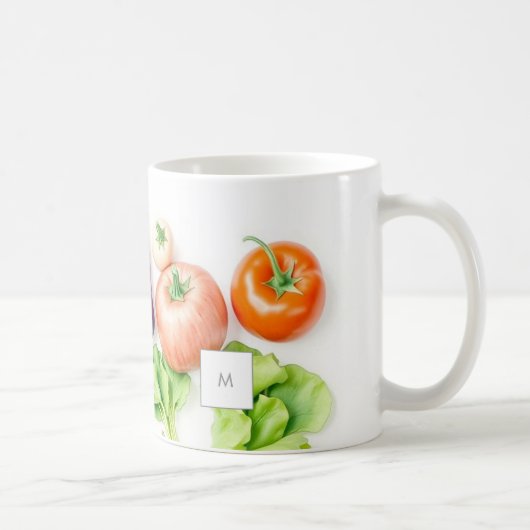 ウォーターカラーの野菜＋イニシャル入り コーヒーマグカップ (右)
