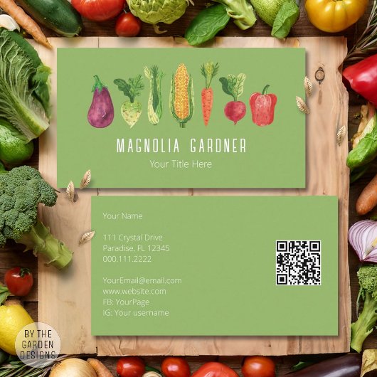 ウォーターカラーの野菜 有機農家 市場QRコード 名刺