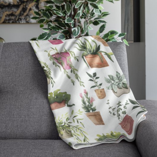 ウォーターカラーの鉢植え植物のパターン ブランケット