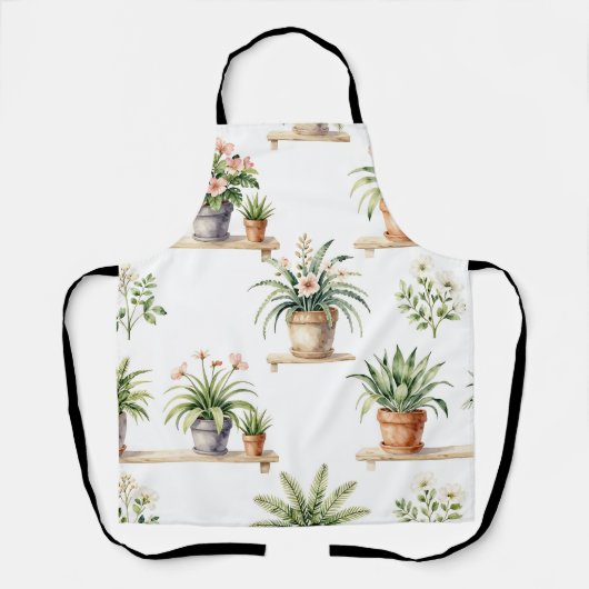 ウォーターカラーの鉢植え植物棚パターン エプロン (正面)