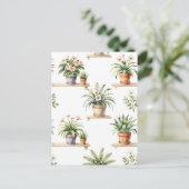 ウォーターカラーの鉢植え植物棚パターン ポストカード (スタンド正面)