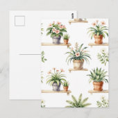 ウォーターカラーの鉢植え植物棚パターン ポストカード (正面/裏面)