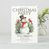 ウォーターカラーの雪だるまとカーディナルのクリスマスパーティー 招待状 (スタンド正面)
