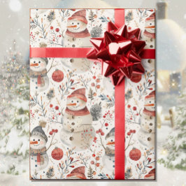 ウォーターカラーの雪だるま クリスマス カントリーコテージ ラッピングペーパー