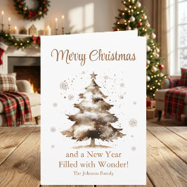 ウォーターカラーの雪のクリスマスツリーと新年 シーズンカード