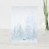 ウォーターカラーの雪の松の木の家族クリスマス シーズンカード (裏面)